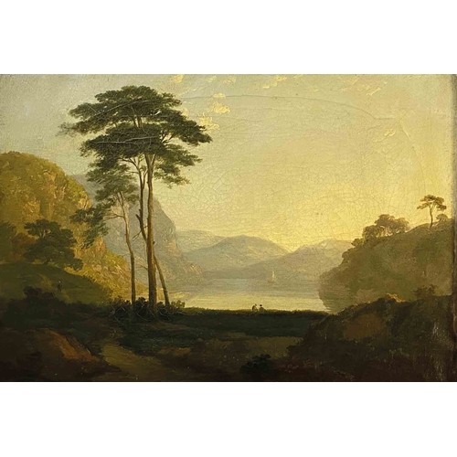 88 - SCHOOL OF WILLIAM SHAYER  (1787-1879) EXPANSIVE LAKELAND LANDSCAPES  WITH FIGURES two views framed a... 