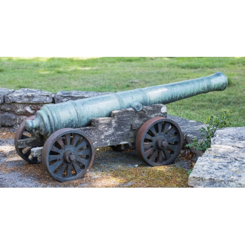83 - A RARE CHINESE BRONZE CANNON, QIANLONG, DATED 1789 with a well patinated surface, the cannon bears i... 
