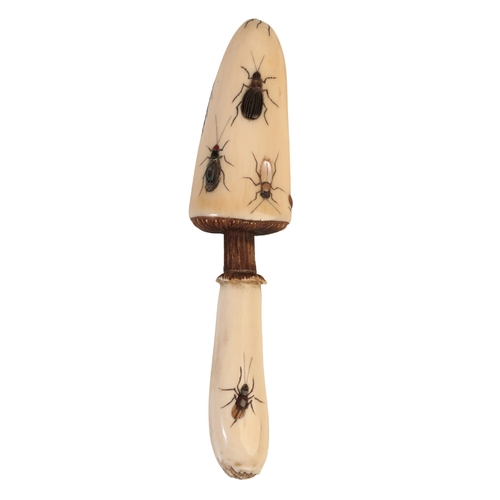 96 - A JAPANESE IVORY OKIMONO in the form of a mushroom, with Shibayama decoration of insects, signed Mei... 