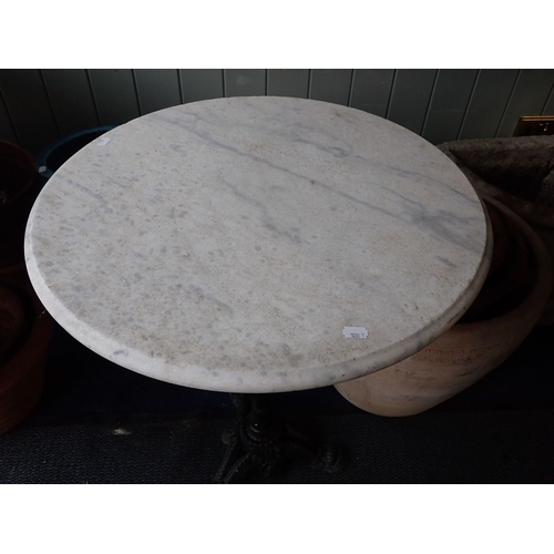 1 - CAST IRON CAFE TABLE WITH CIRCULAR MARBLE TOP