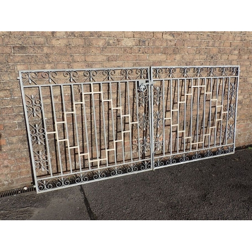 2 - A PAIR OF METAL  DRIVEWAY GATES 265cm wide (plus hinge rings), 122.5cm high