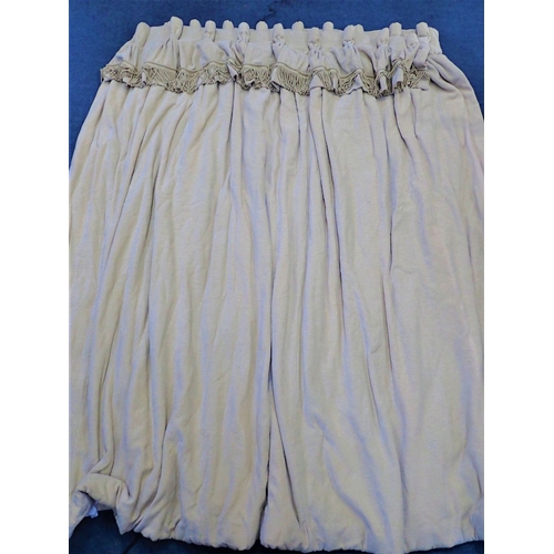 21 - TWO PAIRS OF PALE GOLD 'CHENILLE' CURTAINS WITH BULLION FRINGED HEADINGS lined, interlined, 165 wide... 