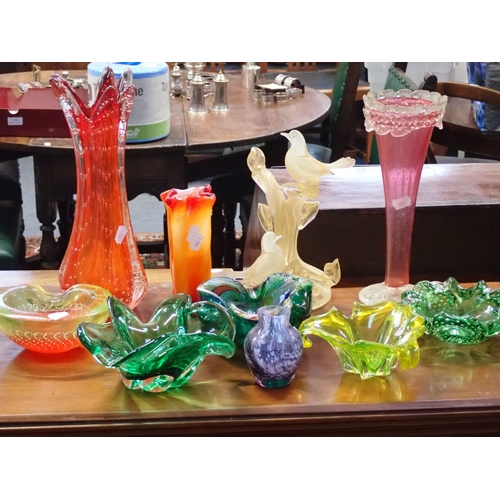 49 - A COLLECTION OF COLOURED ART GLASS Victorian and later, with some Murano style pieces