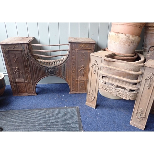 5 - A CAST-IRON HOB GRATE, OF NEOCLASSICAL DESIGN cast with figures on pedestals, 89cm wide (rusted, no ... 