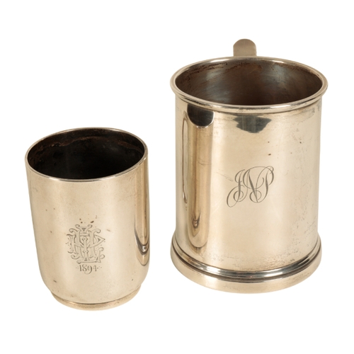 1 - A SILVER TANKARD by Edward Barnard & Sons Ltd, London,1936, of plain tapering form, 12cm high, toget... 