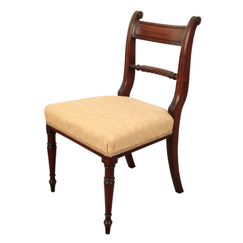 114 - A SET OF EIGHT REGENCY STYLE MAHOGANY DINING CHAIRS 20th century, with rope-twist bar backs, above f... 