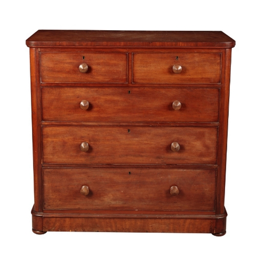 123 - A VICTORIAN MAHOGANY CHEST OF DRAWERS 19th century, the bottom drawer includes the face of the pedes... 