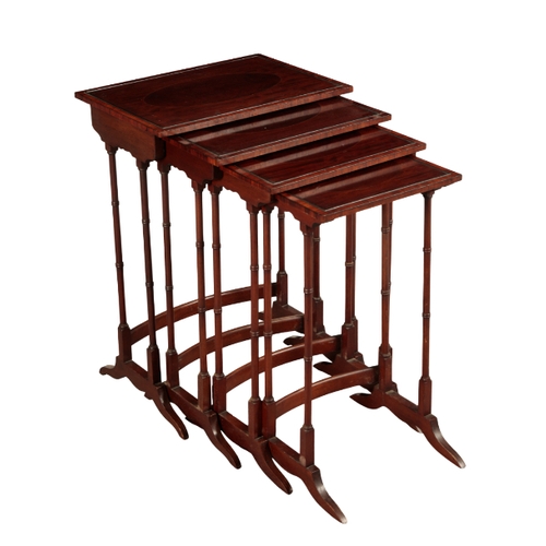 127 - AN EDWARDIAN MAHOGANY NEST OF FOUR TABLES 20th century, in Sheraton Revival taste, each table top wi... 