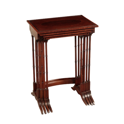 127 - AN EDWARDIAN MAHOGANY NEST OF FOUR TABLES 20th century, in Sheraton Revival taste, each table top wi... 