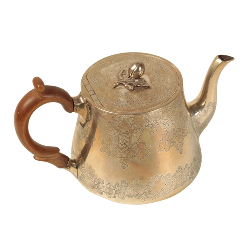 13 - A SILVER TEAPOT probably by Walter Morrisse, London, 1846, of squat tapering form, a formed fruit fi... 