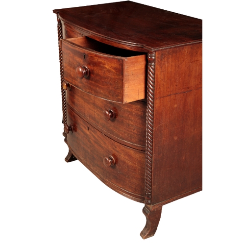 140 - A LATE REGENCY MAHOGANY BOWFRONT CHEST OF DRAWERS early 19th century, the graduating drawers flanked... 