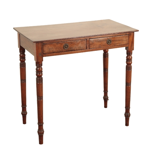 148 - A REGENCY MAHOGANY SIDE TABLE 18th century, with two short frieze drawers, on turned tapering legs, ... 