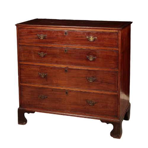 151 - A GEORGE III MAHOGANY CHEST OF DRAWERS 18th century, with a cross-banded top, above graduating drawe... 