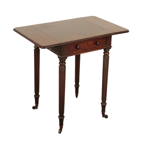 154 - A VICTORIAN MAHOGANY DROP-FLAP OCCASIONAL TABLE 19th century, with a single frieze drawer, on turned... 