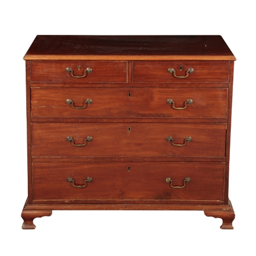 155 - A GEORGE III MAHOGANY CHEST OF DRAWERS 18th century, the moulded top above graduating drawers, on og... 