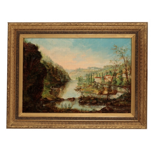 204 - GEO THOMAS DE CADILHAC (19TH CENTURY) A view of the River Vienne with red roofed buildings beside th... 