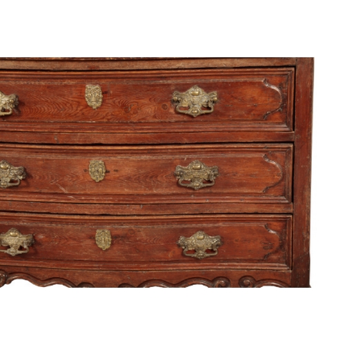 217 - A FRENCH WALNUT SERPENTINE COMMODE 19th century, with moulded long drawers, above a carved and shape... 