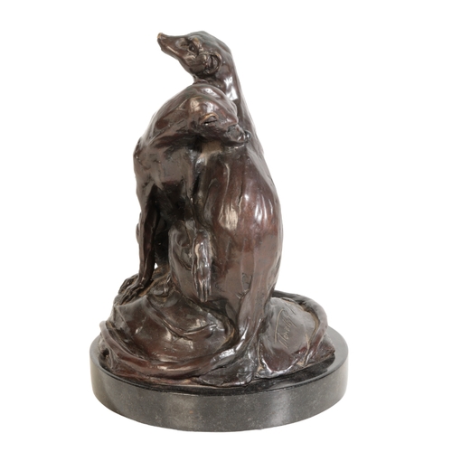 257 - OWEN LLEWELLYN-DAVIS (1950), A Limited edition bronze of meerkats the two meerkats intertwined upon ... 