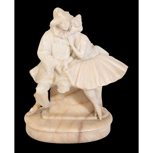 266 - AN ALABASTER GROUP OF PIERROT WITH A WOMAN 20th century, 32cm high