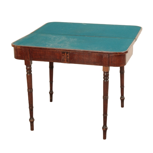 276 - A REGENCY MAHOGANY CARD TABLE early 19th century, the hinged top opening to a baize lined interior, ... 