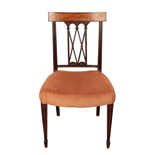 281 - A SET OF EIGHT EDWARDIAN MAHOGANY AND MARQUETRY DINING CHAIRS 20th century, the cresting rails cente... 