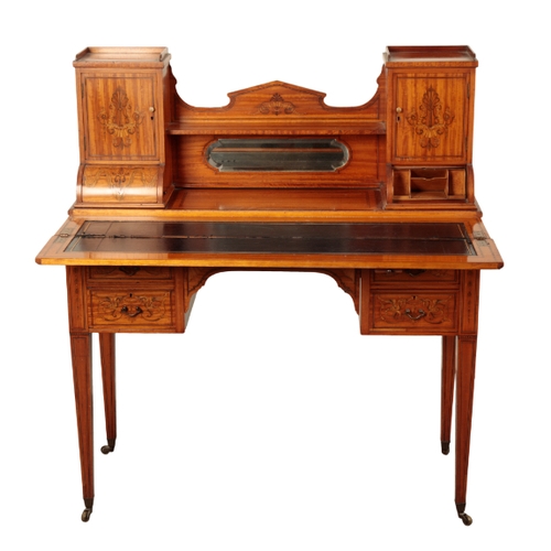 298 - AN EDWARDIAN SATINWOOD AND MARQUETRY DESK early 20th century, the galleried top section with shelves... 