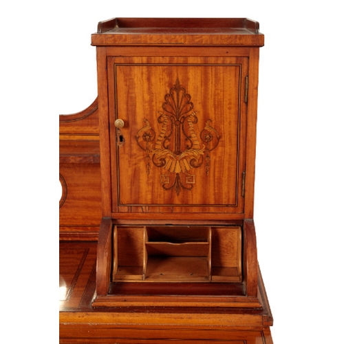 298 - AN EDWARDIAN SATINWOOD AND MARQUETRY DESK early 20th century, the galleried top section with shelves... 