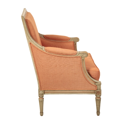 314 - A FRENCH EMPIRE STYLE PAINTED ARMCHAIR 20th century, with scrolling arms, on tapering fluted legs, 8... 