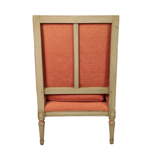 314 - A FRENCH EMPIRE STYLE PAINTED ARMCHAIR 20th century, with scrolling arms, on tapering fluted legs, 8... 