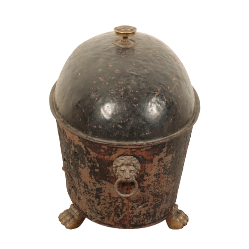 384 - A VICTORIAN TOLE PIENTE COAL BUCKET 19th century, with lions paw feet, 46cm high x 55cm wide