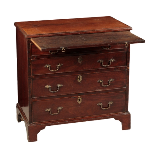 391 - A GEORGE III MAHOGANY SMALL CHEST 18th century, with a brushing slide over graduating drawers, on sh... 