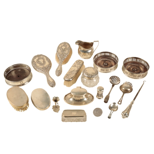 47 - A COLLECTION OF SILVER AND SILVER MOUNTED ITEMS including a silver sugar sifting spoon by Thomas Wil... 