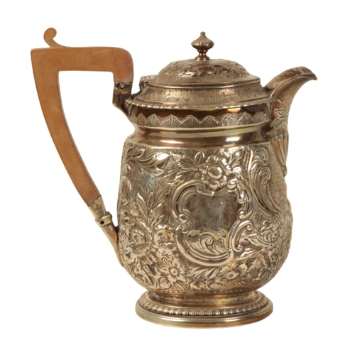 5 - A VICTORIAN SILVER COFFEE POT by Rebecca Emes & Edward Barnard I, London, rubbed date mark, with hea... 