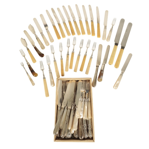 65 - A MIXED COLLECTION OF SILVER MOUNTED CUTLERY including a knife and fork with an agate handle marked ... 