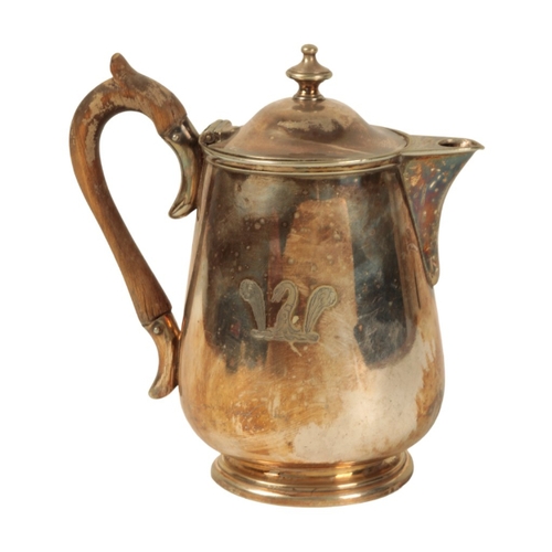 76 - A SILVER PLATED COFFEE POT by R. Hodd and son, London, 20th century, with a formed wood handle, ehra... 