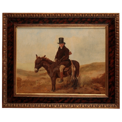 50 - HARRY HALL (1815-1882) 'The Gamekeeper' A gentleman wearing a top hat and carrying a shotgun, seated... 