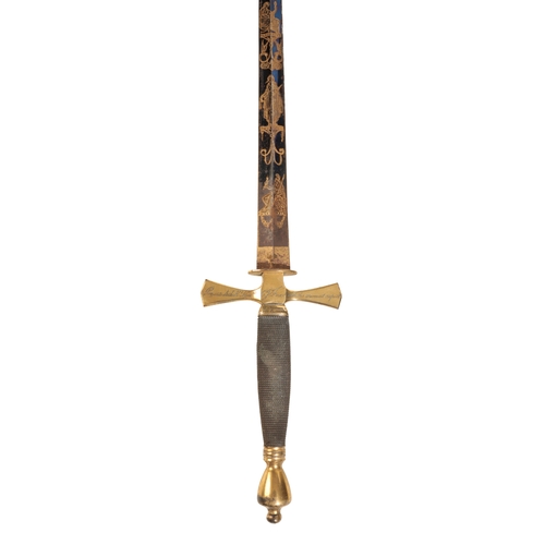 65 - SWORD OF PRUDENCE A George III gilt-etched and blued-steel presentation sword, late 18th / early 19t... 