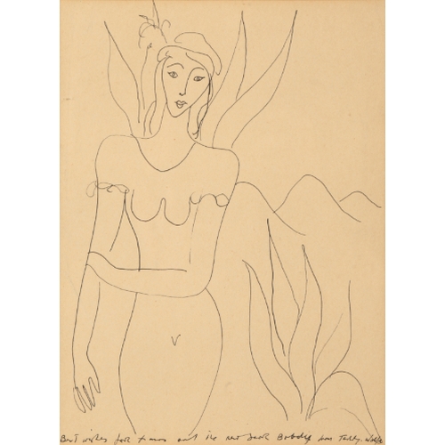 262 - *EDWARD WOLFE (1897-1982) Figural study a woman standing before plants and mountains, with inscripti... 