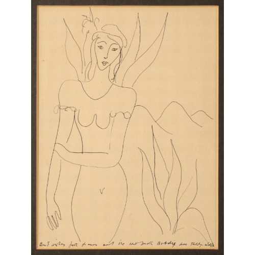 262 - *EDWARD WOLFE (1897-1982) Figural study a woman standing before plants and mountains, with inscripti... 