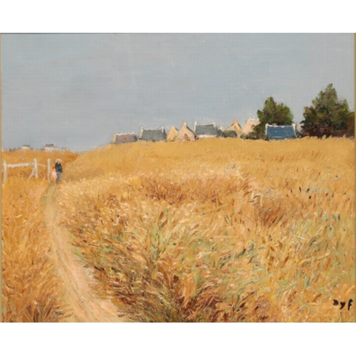 263 - *MARCEL DYF (1899-1985) 'Before the Harvest' Brittany landscape with figures and buildings beside a ... 