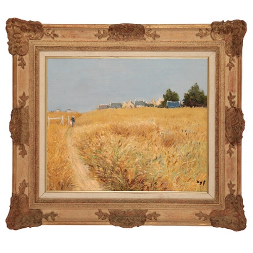 263 - *MARCEL DYF (1899-1985) 'Before the Harvest' Brittany landscape with figures and buildings beside a ... 
