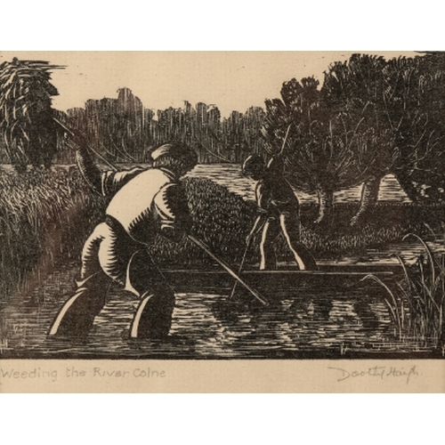293 - *DORTHY HAIGH (1905-1988) 'Weeding the River Colne' signed and titled in pencil to the margin, wood ... 