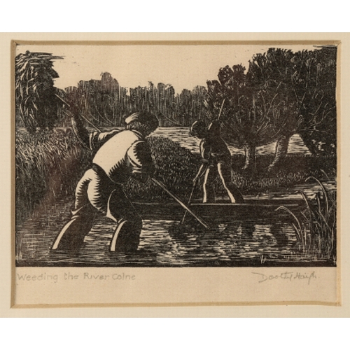 293 - *DORTHY HAIGH (1905-1988) 'Weeding the River Colne' signed and titled in pencil to the margin, wood ... 