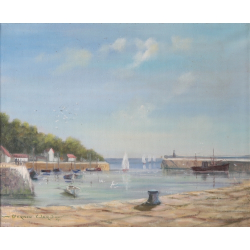 295 - *VERNON WARD (1905-1985) A view of a harbour signed and indistinctly dated lower left, oil on canvas... 