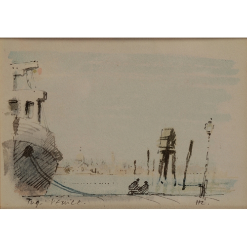 296 - *HUGH CASSON (1910-1999)  'Tug, Venice' monogrammed lower right, titled lower left, ink and watercol... 