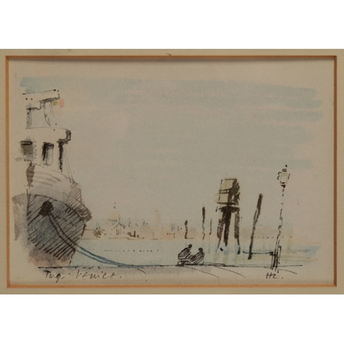 296 - *HUGH CASSON (1910-1999)  'Tug, Venice' monogrammed lower right, titled lower left, ink and watercol... 