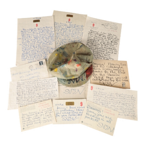 310 - SVEN BERLIN (1911-1999): THE ARTIST'S CAP signed to the brim and covered in paint splashes, together... 