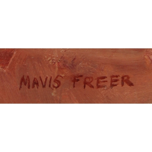 316 - *MAVIS FREER (B. 1927) 'March of the Pears' signed lower right, titled verso, oil on board, 48cm x 3... 