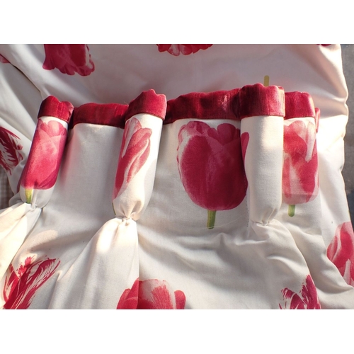 135 - A PAIR OF ANDREW MARTIN TULIP PRINT CURTAINS check lined with velvet trim, interlined, approx 205cm ... 