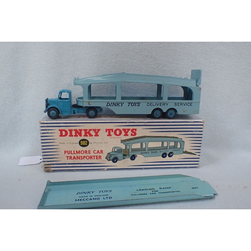 147 - A DINKY TOYS 'PULLMORE CAR TRANSPORTER' AND 'ELEVATOR LOADER' damage to both boxes